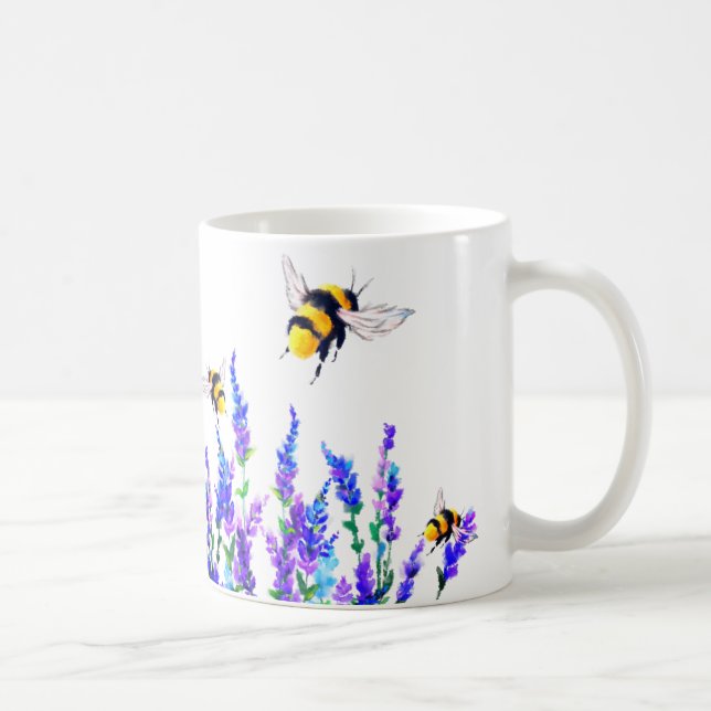 Caneca De Café Flores de primavera e Abelhas Lindas Voando - Fres (Direita)