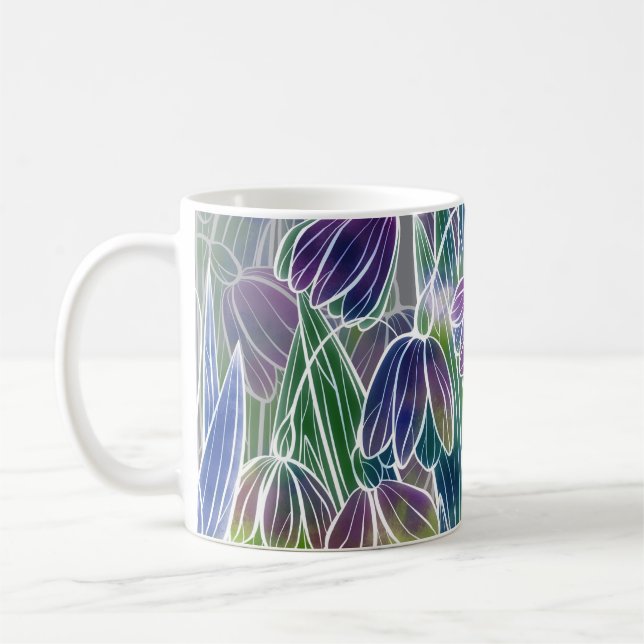 Caneca De Café Flores de primavera, ervas, borda sem costura de a (Esquerda)