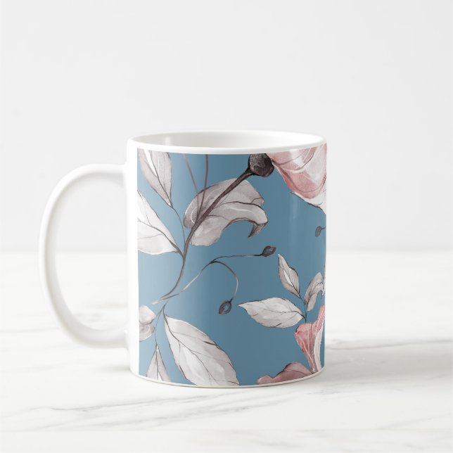Caneca De Café Flores de primavera, folhas, design sem costura (Esquerda)