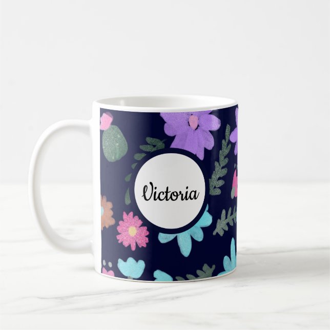 Caneca De Café Flores de Primavera Nome da Mamãe (Esquerda)