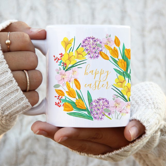 Caneca De Café Flores de primavera, páscoa amarela, desenho de tu (Criador carregado)