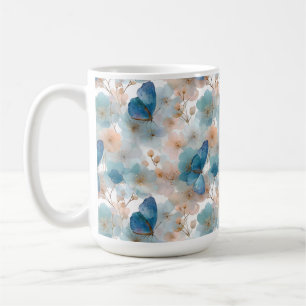 Caneca De Café Flores de Primavera Vintage & Borboleta Azul