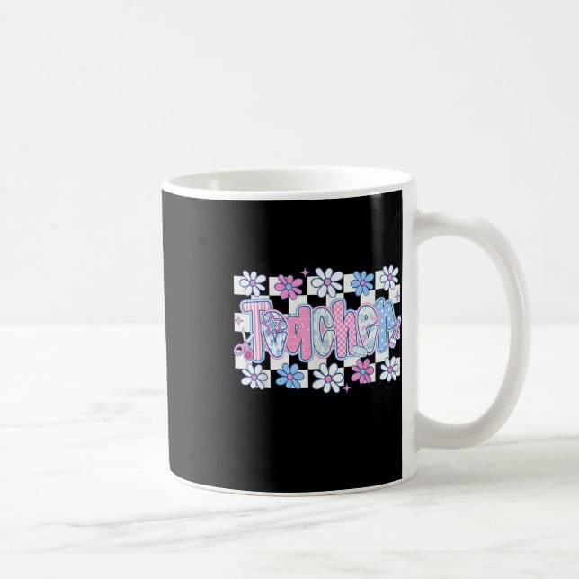 Caneca De Café Flores de Professora Groovy Retro Fofa de Volta às (Direita)