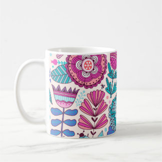 Caneca De Café Flores de rabisco botânico, textura perfeita e vin