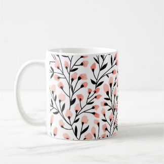 Caneca De Café Flores De Rabo: Coral Floral Sem Costura.