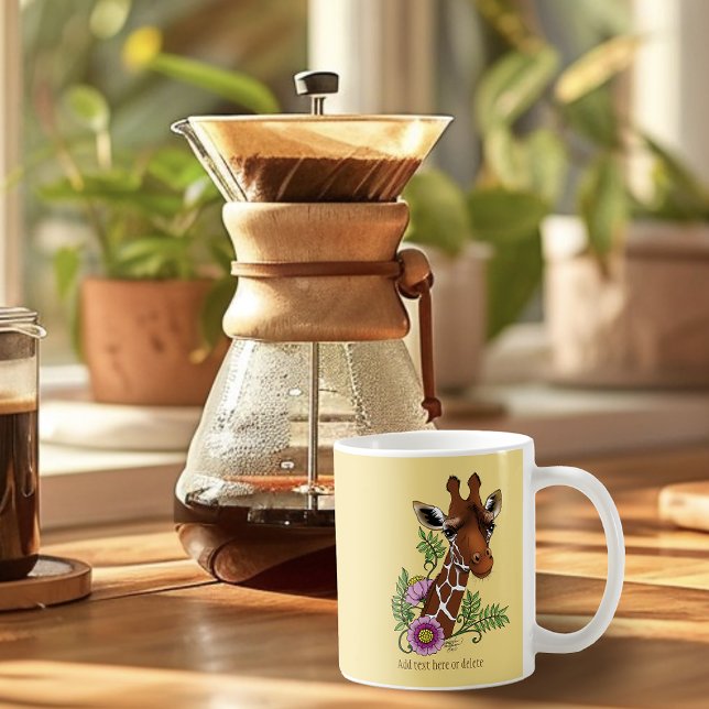 Caneca De Café Flores de Retratos Amarelos Giraffe (Criador carregado)