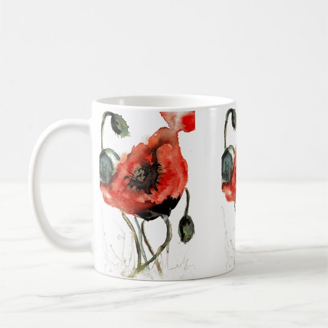 Caneca De Café Flores de semente de papoila de artsy vermelho (Esquerda)