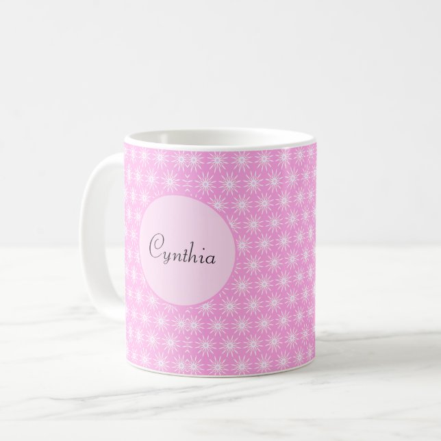 Caneca De Café Flores de Starburst brancas a rosa (Frente Esquerda)