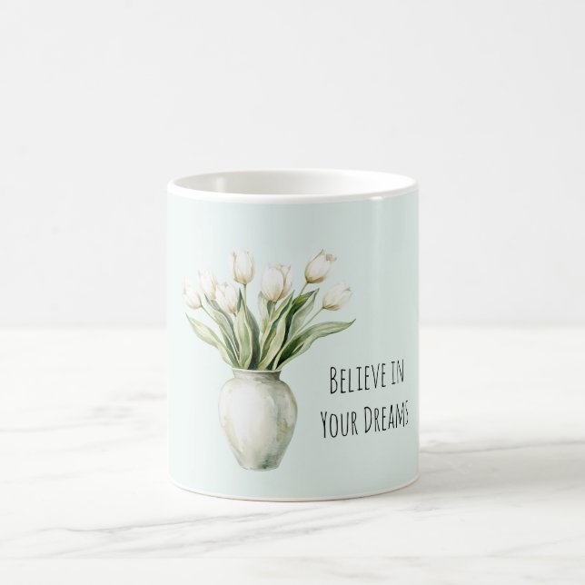 Caneca De Café Flores de Tulipa Branca Menta em Vaso (Centro)