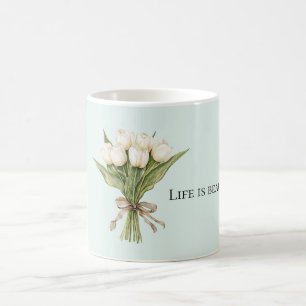 Caneca De Café Flores de Tulipa Brancas Menta