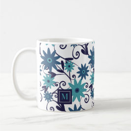 Caneca De Café Flores de Turquesa Azul Personalizadas