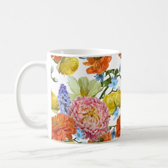Caneca De Café Flores de verão desenhadas à mão. (Esquerda)