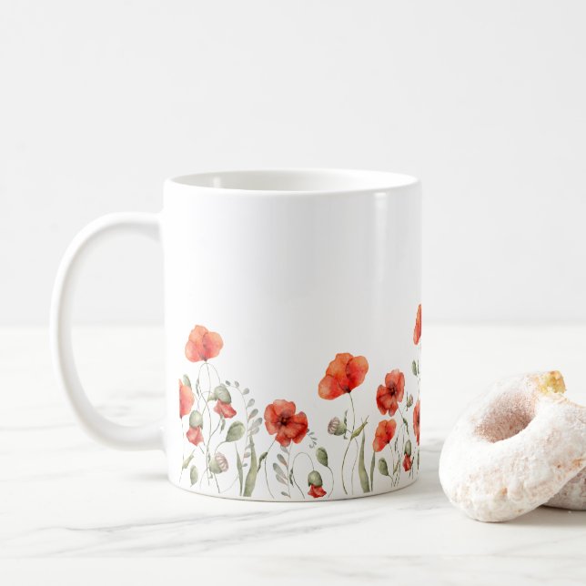 Caneca De Café Flores De Vidro De Cor Vermelha Elegante (Com Donut)