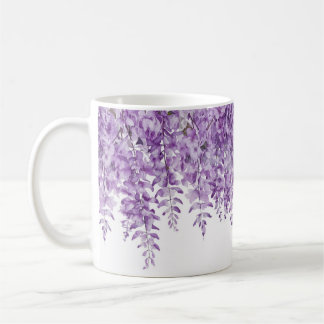 Caneca De Café Flores de Wisteria de Púrpura Elegante Aquarela