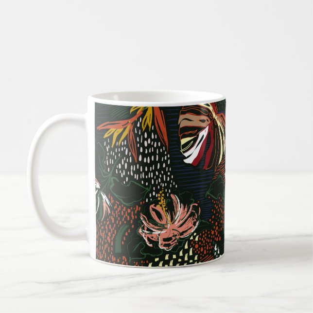 Caneca De Café Flores desenhadas à mão, floresta tropical de palm (Esquerda)