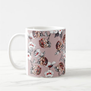 Caneca De Café Flores desenhadas à mão, padrão de aquarelas cor-d