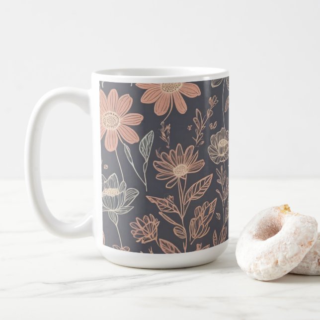 Caneca De Café Flores desenhadas com ilustração de forma cúbica (Com Donut)