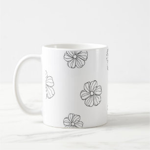 Caneca De Café Flores desenhadas em preto sobre fundo branco. Sea
