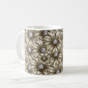 Caneca De Café Flores Diamantes Bonitas -