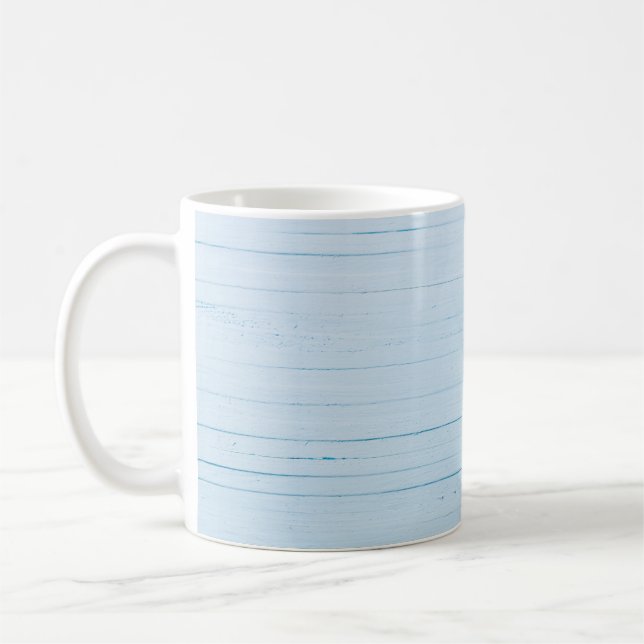 Caneca De Café Flores do Calendário: Fundo de Madeira Azul (Esquerda)