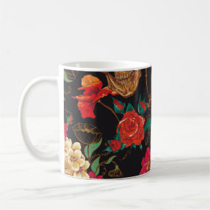 Caneca De Café Flores Do Crânio: Fundo Escuro Sem Olhos.