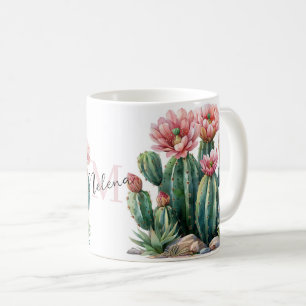 Caneca De Café Flores do deserto de aquarelas cactos.