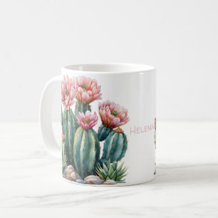 Caneca De Café Flores do deserto de aquarelas cactos.