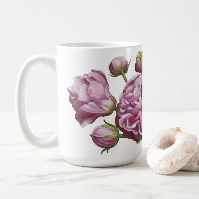 Caneca De Café Flores do Jardim de Camélias Rosa   (Com Donut)