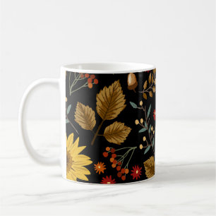 Caneca De Café Flores do Sol do outono: Fundo Preto do Mapeador