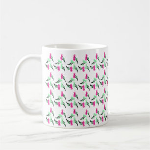 Caneca De Café Flores Doodle Rosa Padrão Verde
