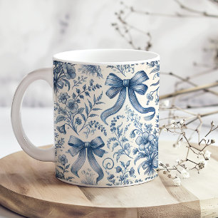 Caneca De Café Flores e Arcos selvagens, de cor azul e branca