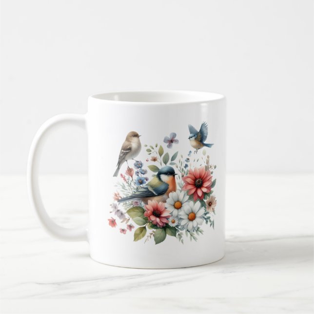 Caneca De Café Flores E Aves (Esquerda)