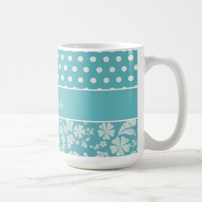 Caneca De Café Flores e bolinhas de turquesa (Direita)