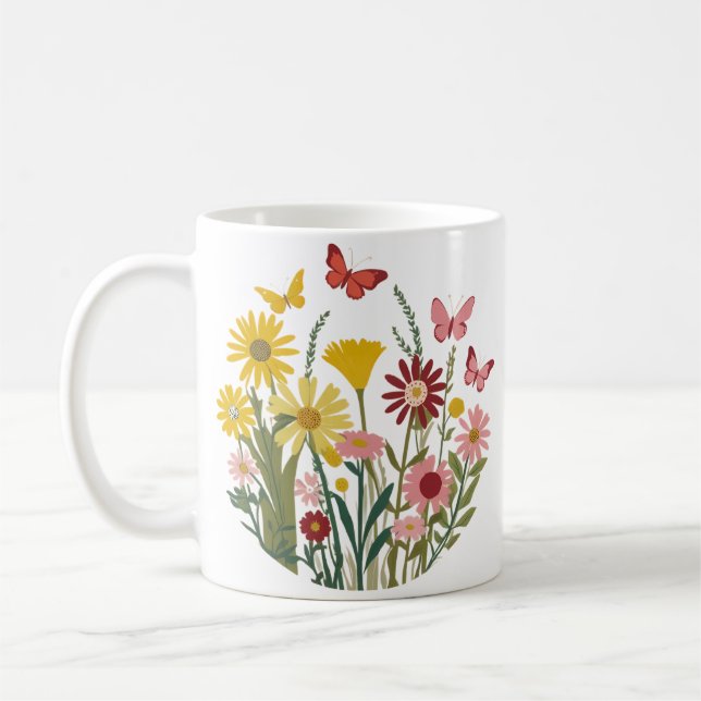 Caneca De Café Flores e borboletas (Esquerda)