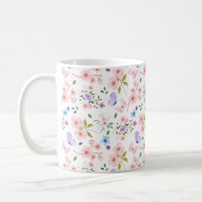 Caneca De Café Flores e Borboletas (Esquerda)