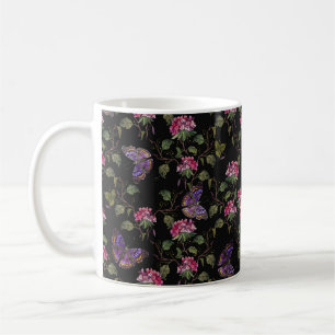 Caneca De Café Flores e borboletas bordados datura sem costura