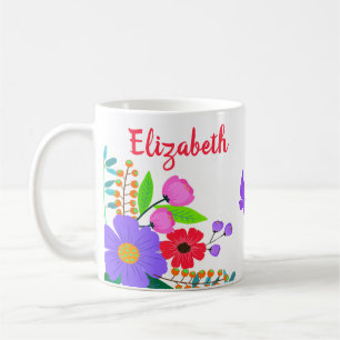 Caneca De Café Flores E Borboletas Vermelhas Rosa Elegantes