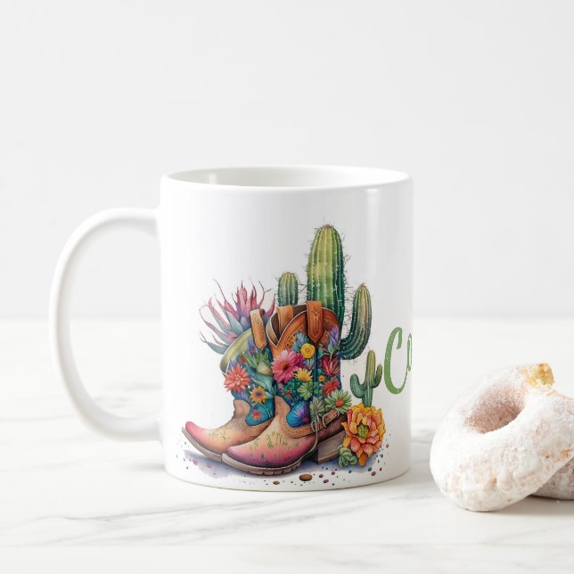 Caneca De Café Flores e Cactus Coloridos (Com Donut)