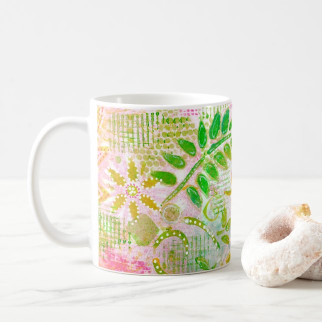 Caneca De Café Flores e Folhas de abstrato (Com Donut)