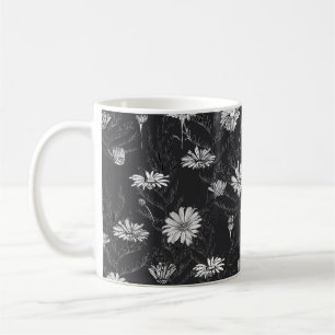 Caneca De Café Flores e folhas de camomila e borboleta