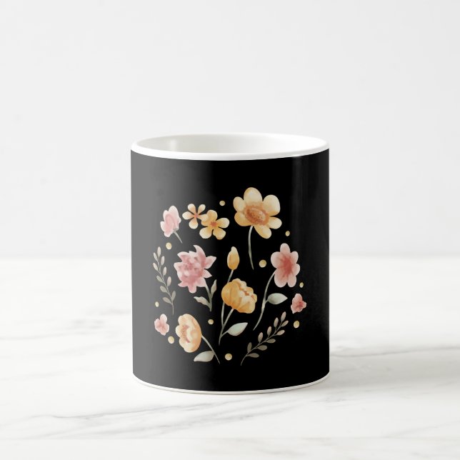 Caneca De Café Flores e folhas de cor d'água (Centro)