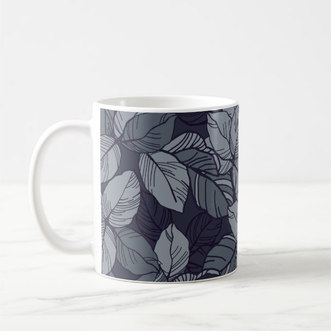 Caneca De Café Flores e folhas padrão de padrão-padrão, tropical, (Esquerda)