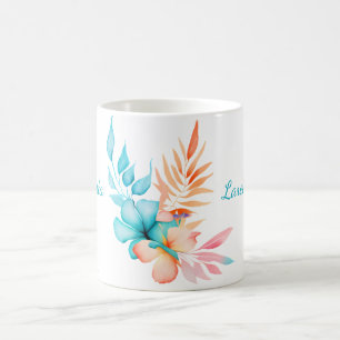 Caneca De Café Flores e Folhas Tropicais