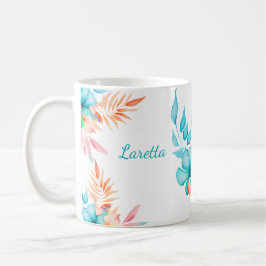 Caneca De Café Flores e Folhas Tropicais