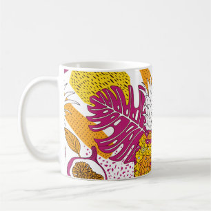 Caneca De Café Flores e frutas tropicais, impressão exótico brilh
