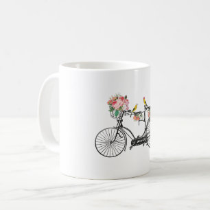 Caneca De Café Flores e Pássaros Românticos De Bicicletas