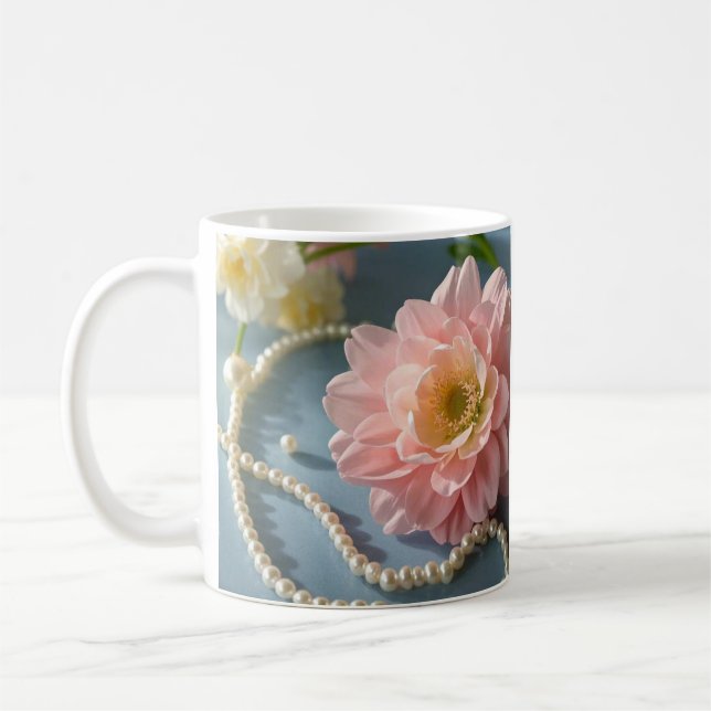 Caneca De Café Flores e pérolas de Elegante (Esquerda)