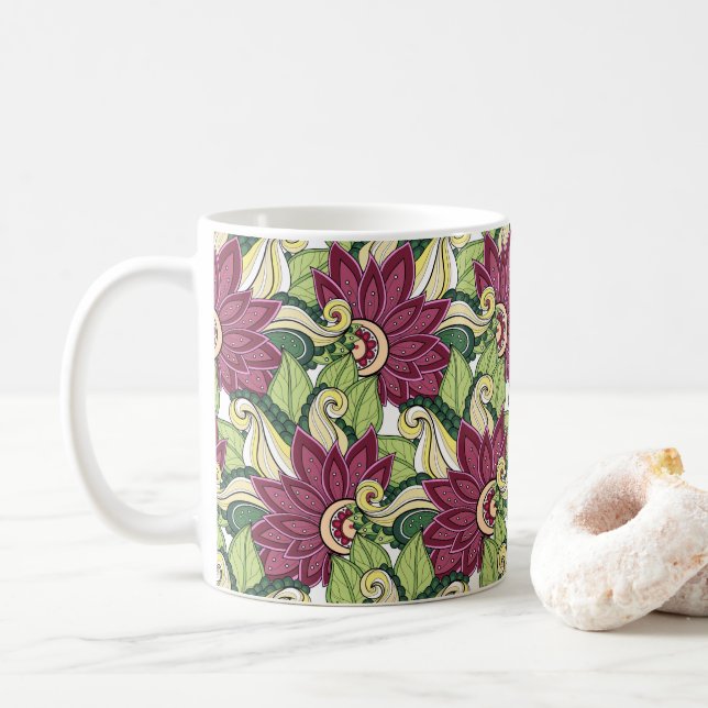 Caneca De Café Flores Elegantes E Femininas (Com Donut)