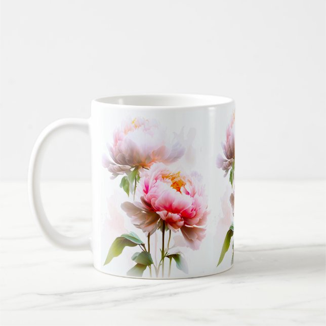 Caneca De Café Flores Elegantes, Rosa E Brancos (Esquerda)