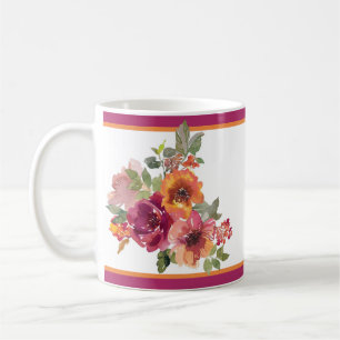 Caneca De Café Flores em aquarela de outono cor de burgundy e lar